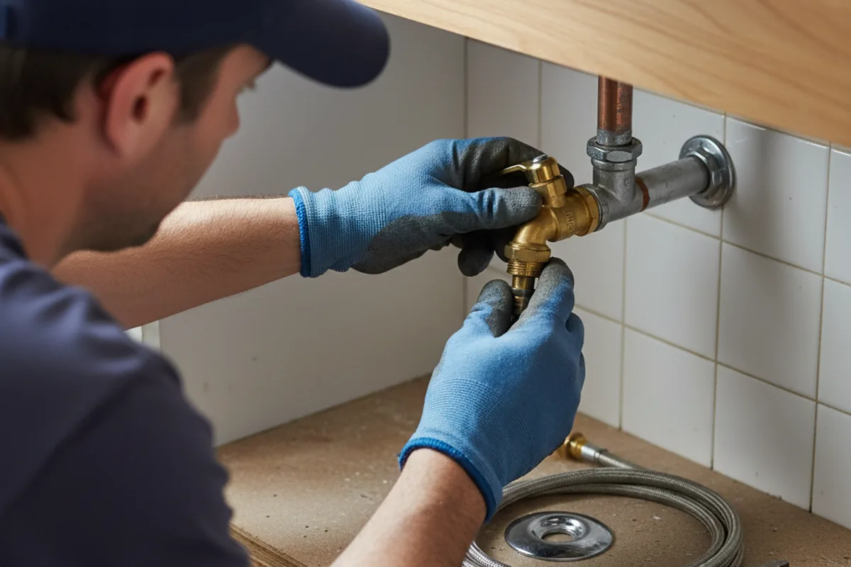 Shutoff valve and fitting work during Burst Pipe Repair in Hadley